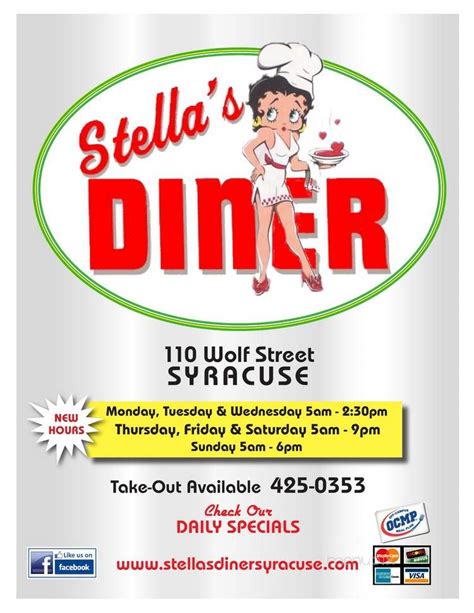 Stellas diner - Love Stella's Diner. I personally love that down home diner feel. Preferring small Diners over bigger chain restaurants like Denny's. Great food and friendly staff! Stella's is def one of the best in Syracuse! There's alot of great spots to get some good eats in Syracuse. Check out cnyperks.com and save up to 50% on them all. 